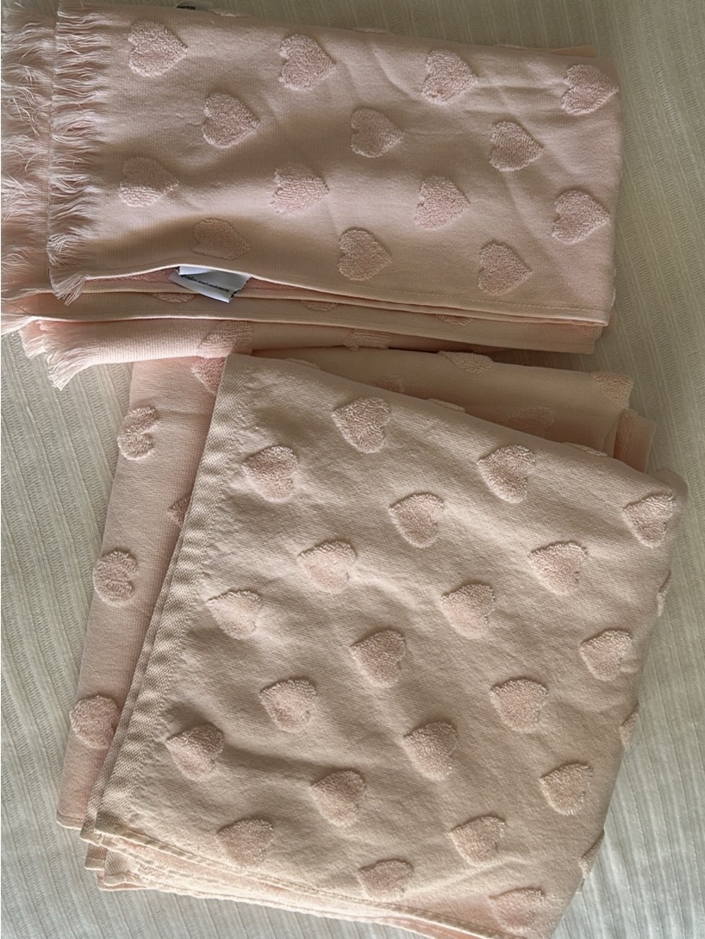 cupcakes & cashmere Blush Pink Heart Jacquard Bath Towels